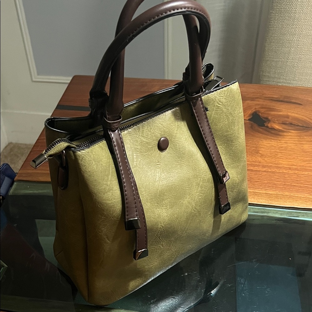 Women's Olive Green Satchel with Brown Handles